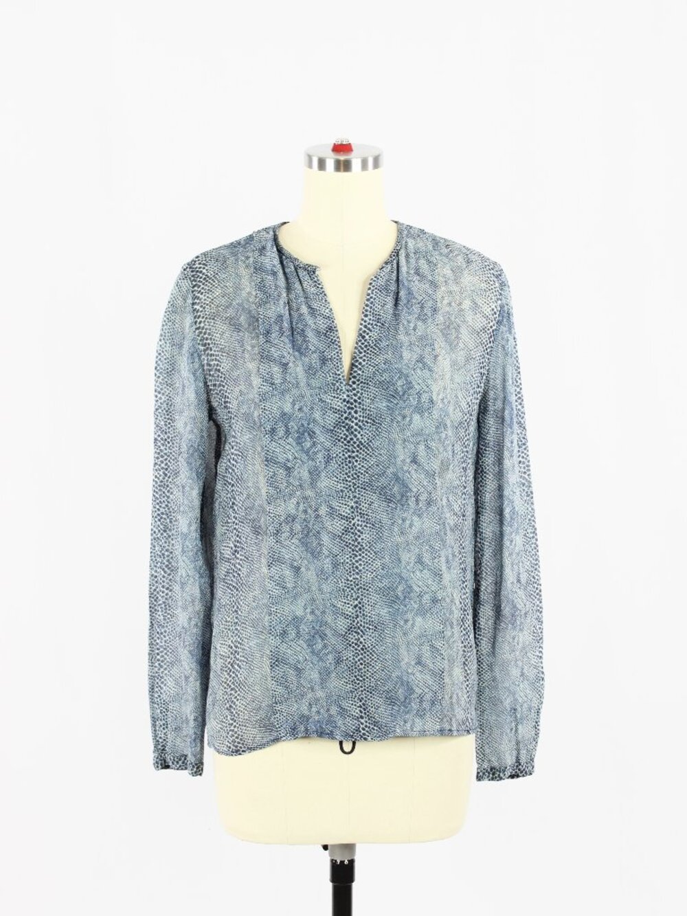 TORY BURCH Lisa Blue Python Snake 100% Silk Georgette Split Neck Blouse, Size 4